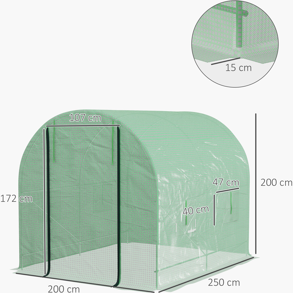 Outsunny Green Plastic 6.5 x 8.2ft Walk In Polytunnel Greenhouse Image 7