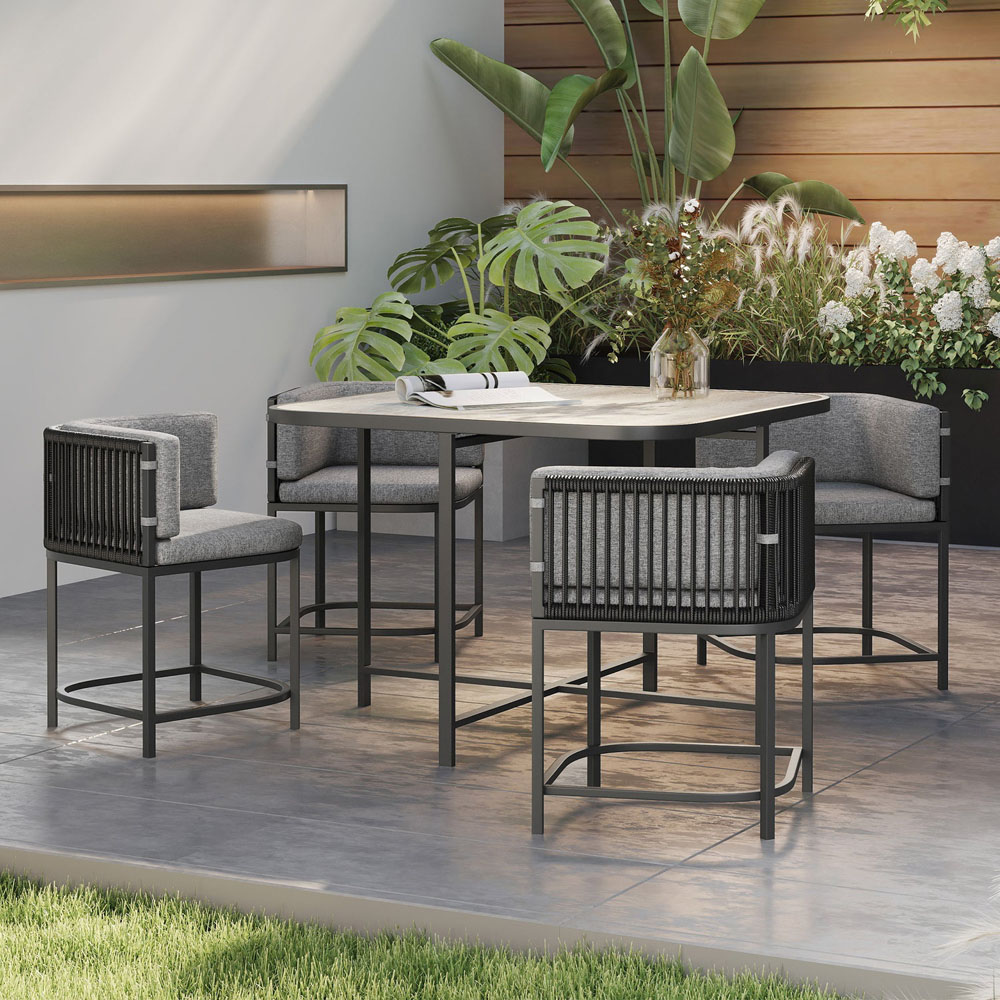 Outsunny 4 Seater Charcoal Grey Rattan Garden Dining Set with Cushions Image 3
