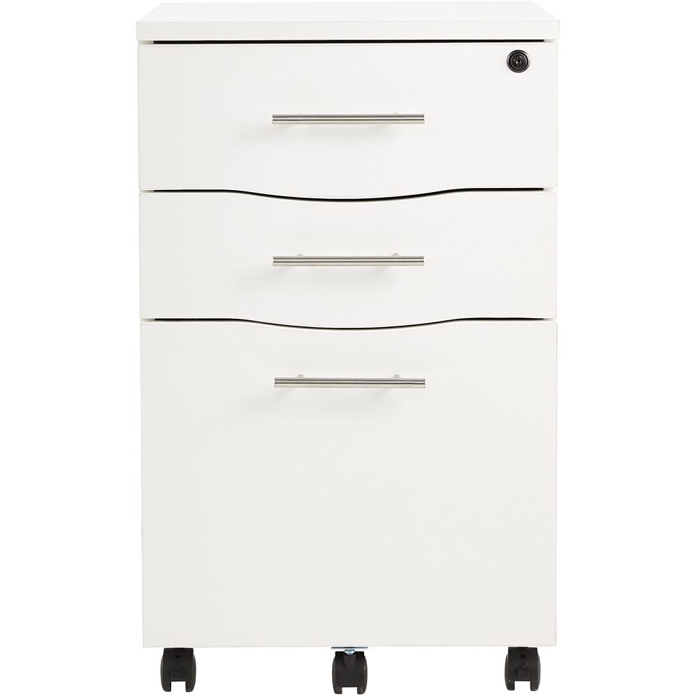 MMT Furniture Designs 3 Drawer White Wooden Lockable Short Filing Cabinet Image 3