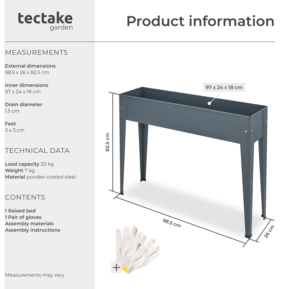 tectake Calendula Anthracite Raised Bed with Drainage Hole 42L Image 9