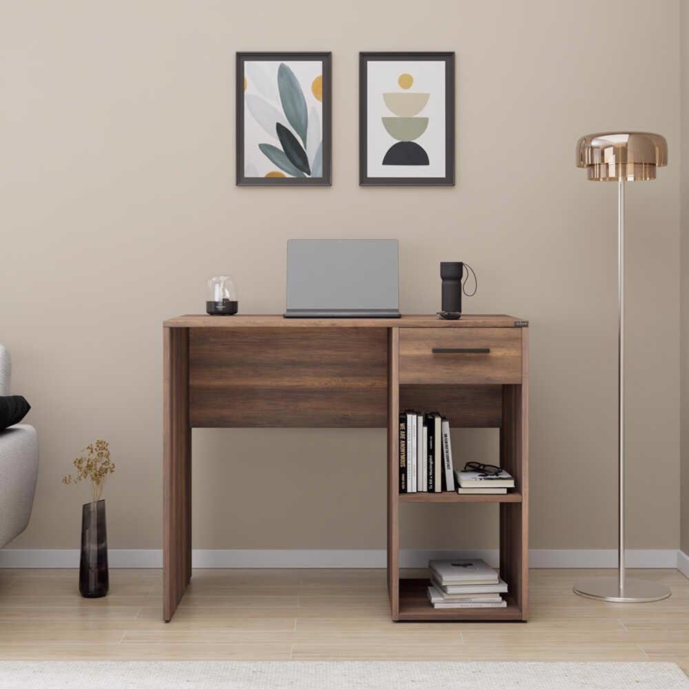 FWStyle Single Drawer 2 Shelf Walnut Desk Image 4