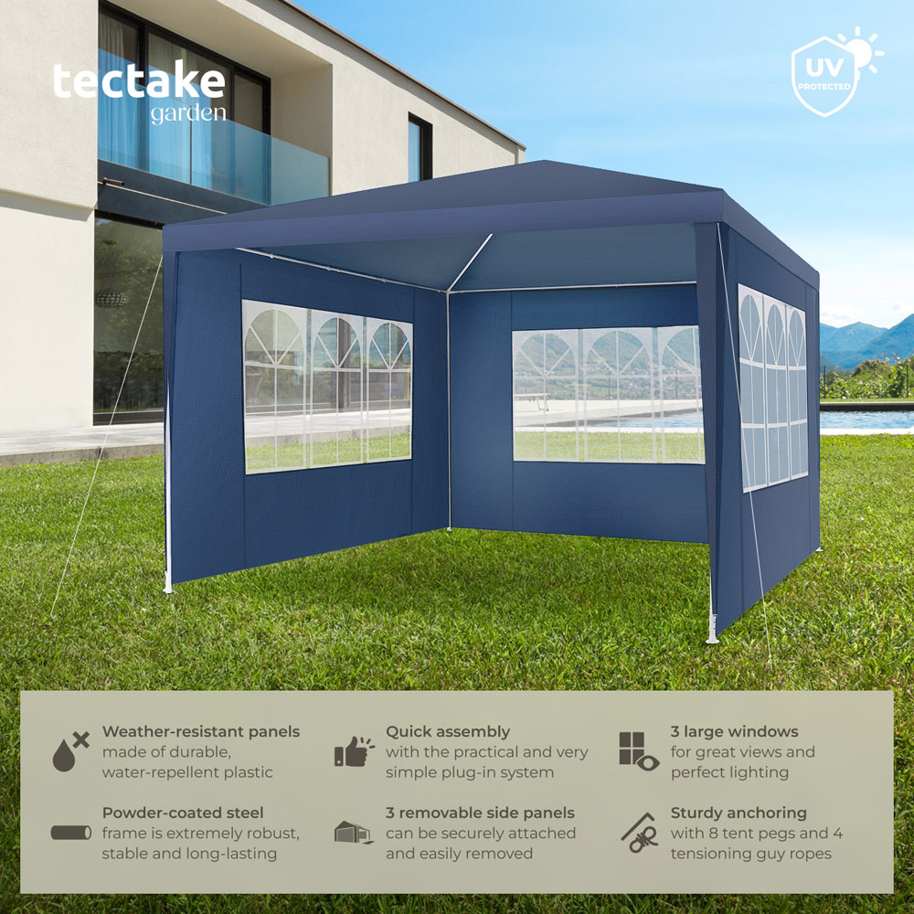 tectake Miramas 3 x 3m Blue Water Resistant Gazebo with 3 Side Panels Image 6