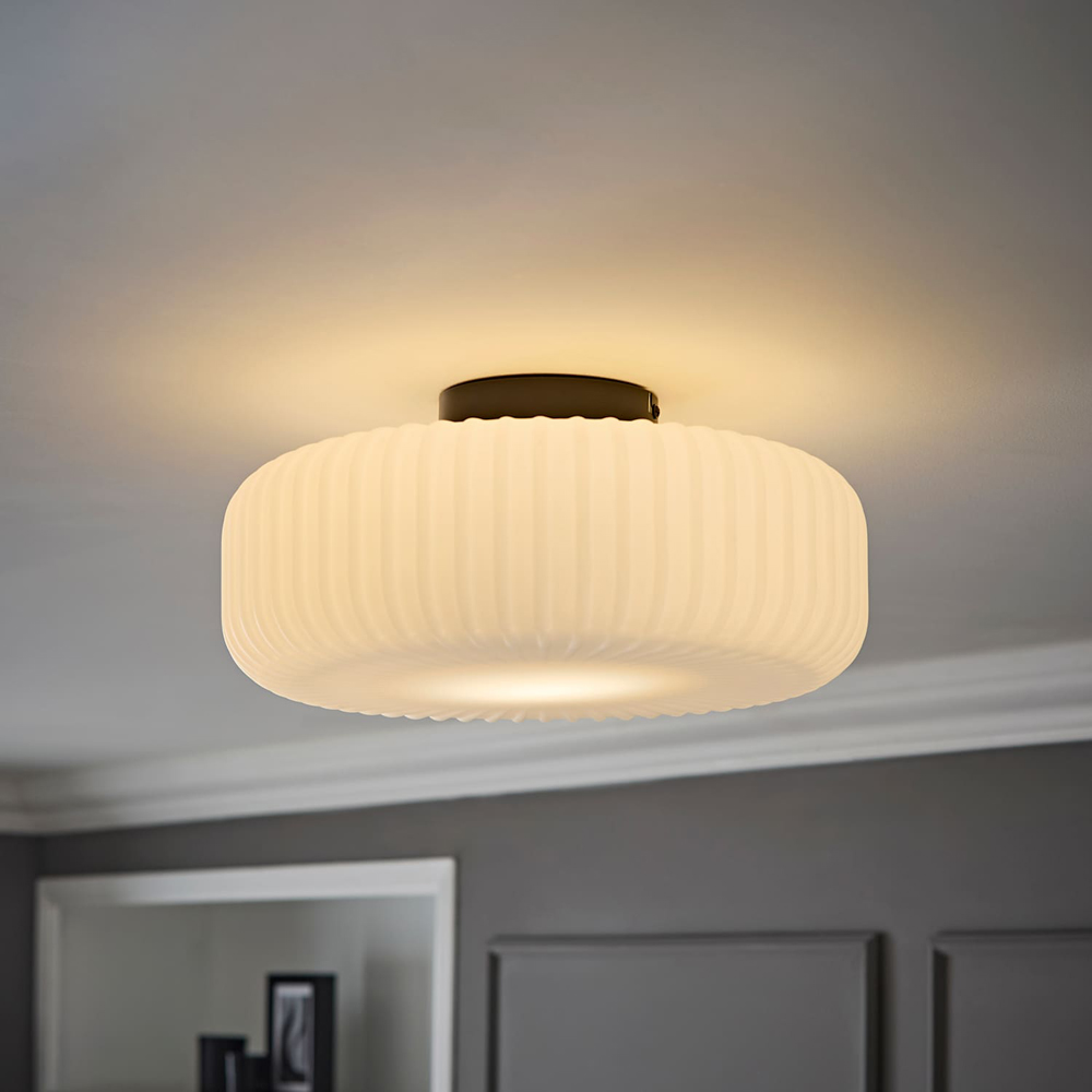 ValueLights Calpe Matte Black Frosted Glass Flush Ceiling Light with Bulb Image 6