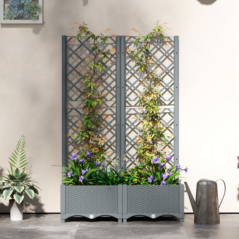 Outsunny Plastic Raised Garden Bed with Trellis 123 x 40 x 80cm Image 3