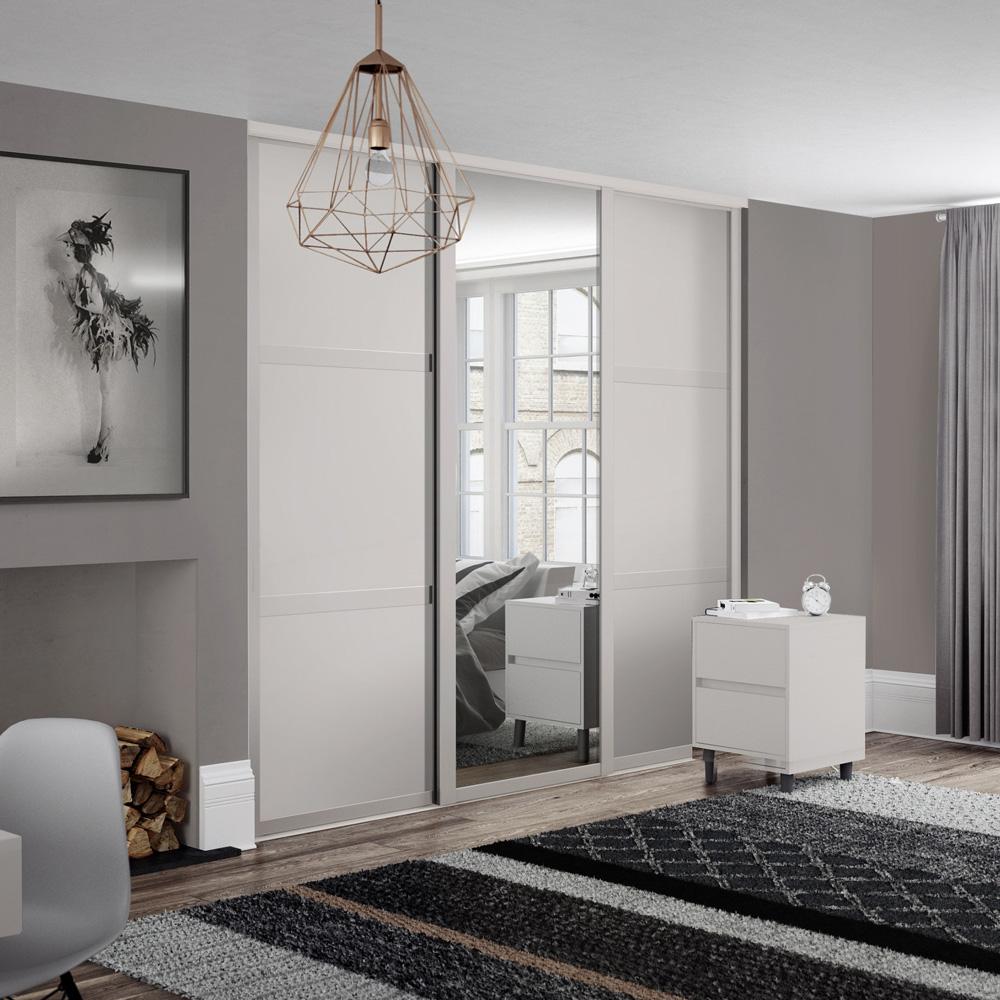 Spacepro Shaker 3 Door Cashmere Frame Mirror and Panel Sliding Wardrobe Kit 2136mm Image 2