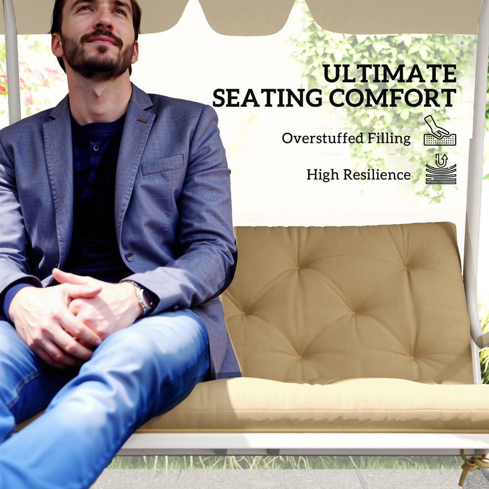 Outsunny 2 Seater Khaki Garden Bench Cushion with Ties 49 x 100cm Image 5