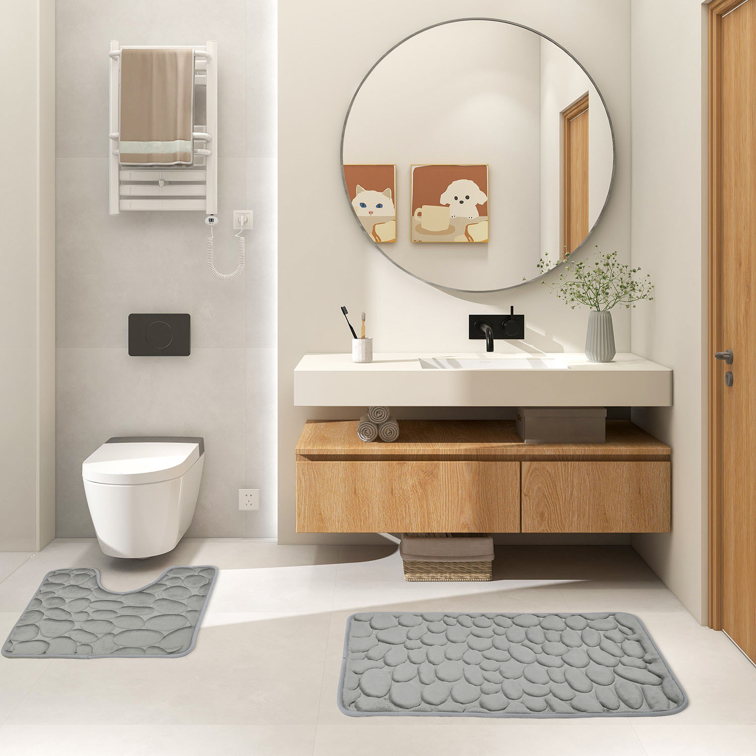 Pebble Bath and Pedestal Mat Set - Grey Image 4