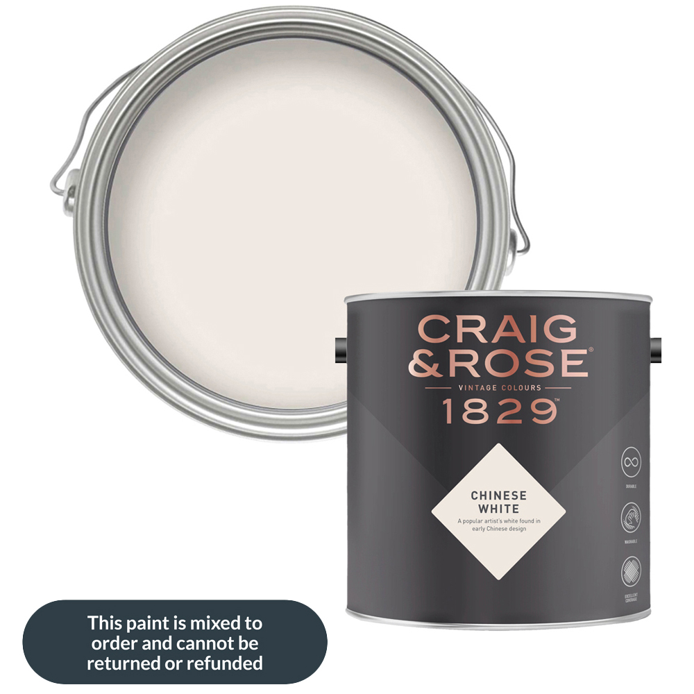 Craig & Rose Walls and Ceilings Chinese White Chalky Emulsion Paint 5L Image 1