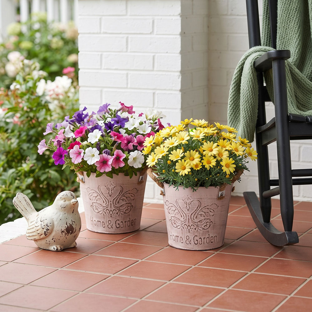 Living and Home Light Pink Vintage Iron Flower Pot with Jute Rope Handles 2 Pack Image 7
