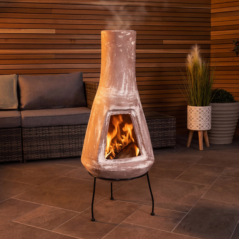 Snug Barcelona Natural Slender Design Large Clay Chiminea with Lid and Iron Stand Image 7