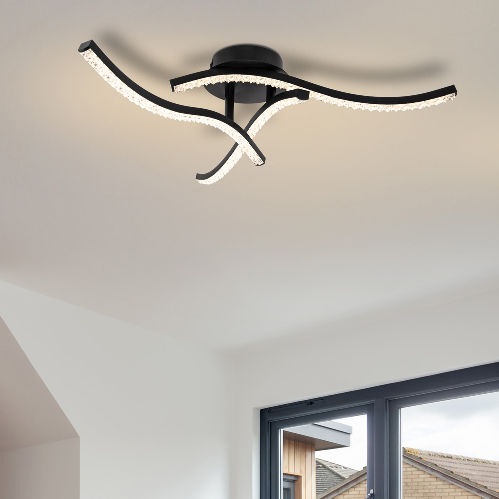 Cosylyte Kenworth 3 Light Matt Black Wavy Beaded LED Ceiling Light Image 2