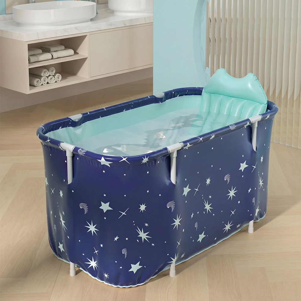 Living and Home Dark Blue Foldable PVC Soaking Bathtub with Inflatable Backrest Image 7