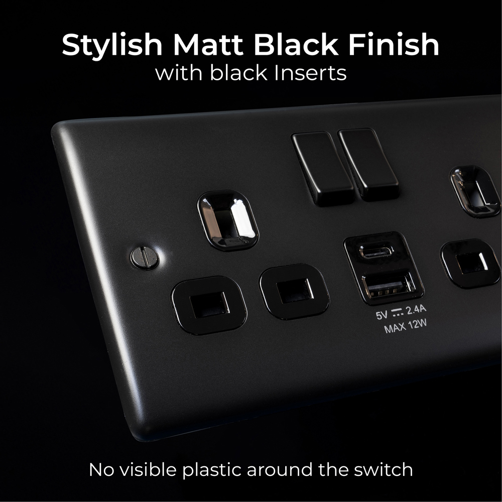 BG Nexus Metal 2 Gang 13A Matt Black Switched Socket with USB-A and USB-C Port Image 7