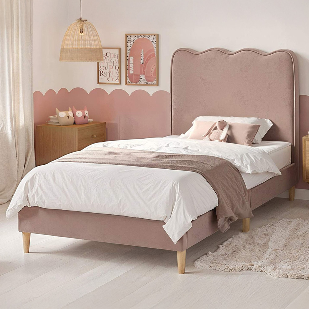 Flair Ellis Single Pink Velvet Cloud Headboard Bed Image 1