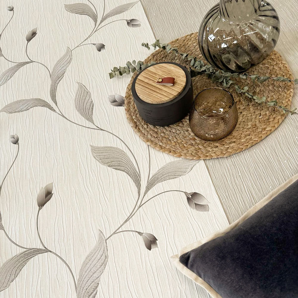 Belgravia Decor Tiffany Floral Leaf Trail Charcoal Wallpaper Image 4