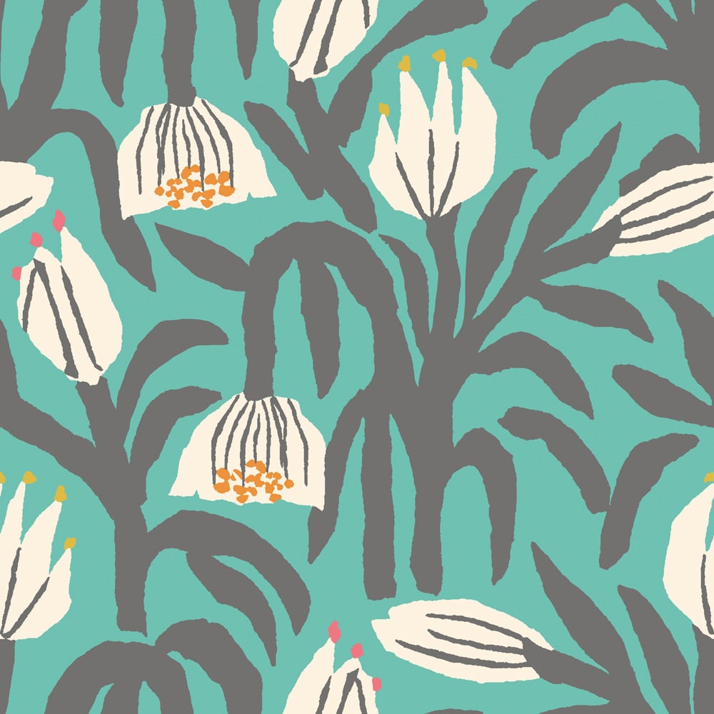 Hoopla Walls Chunky Flower Teal Blue Non Woven Wallpaper Image