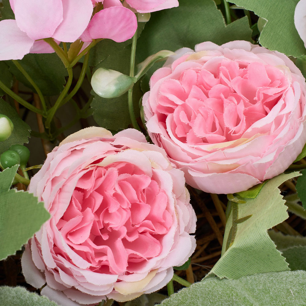 Living and Home Artificial Pink Peony Door Wreath 40cm Image 6