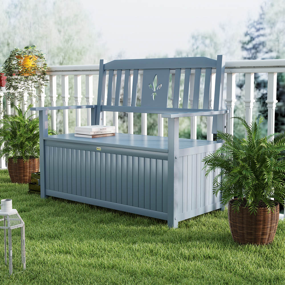 Outsunny 2 Seater Grey Wooden Outdoor Storage Garden Bench Image 4