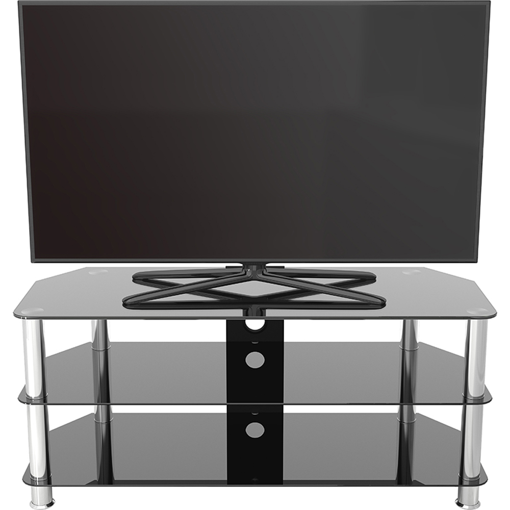 AVF Classic 3 Shelf Black Glass and Chrome Corner TV Stand Image 6