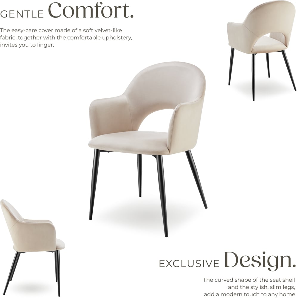 tectake Sasha Set of 4 Cream Velvet Dining Chair Image 3