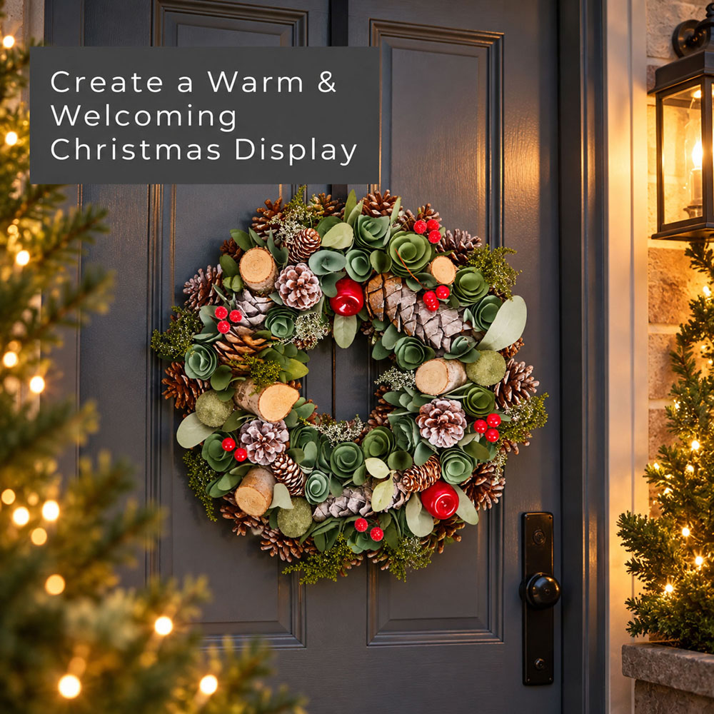 Neo Wooden Accent Artificial Christmas Wreath with Berries and Pine Cones 50cm Image 4