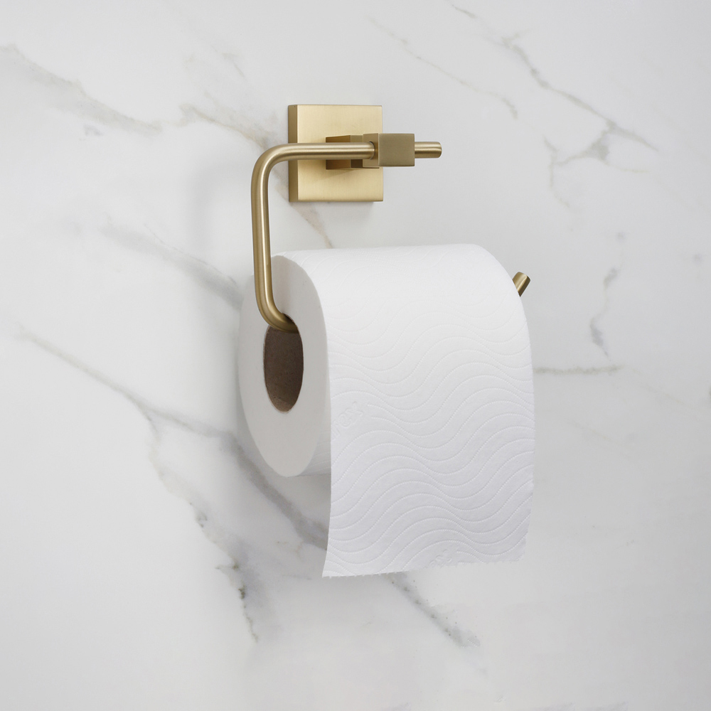 Bristan Solid Brass Brushed Brass Wall Mounted Square Toilet Roll Holder Image 2