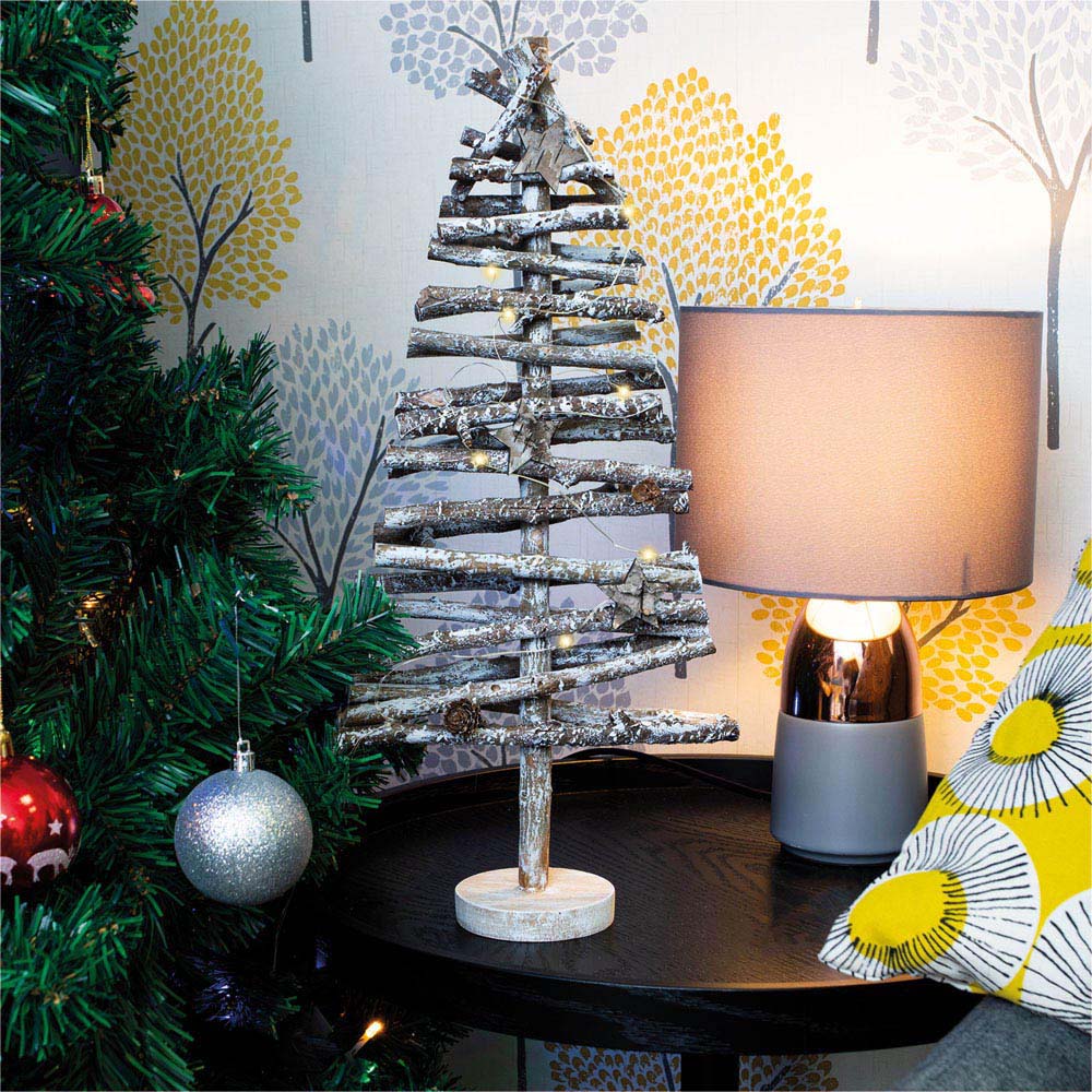 St Helens 44cm White Light Up Birch Wood Christmas Tree Image 2