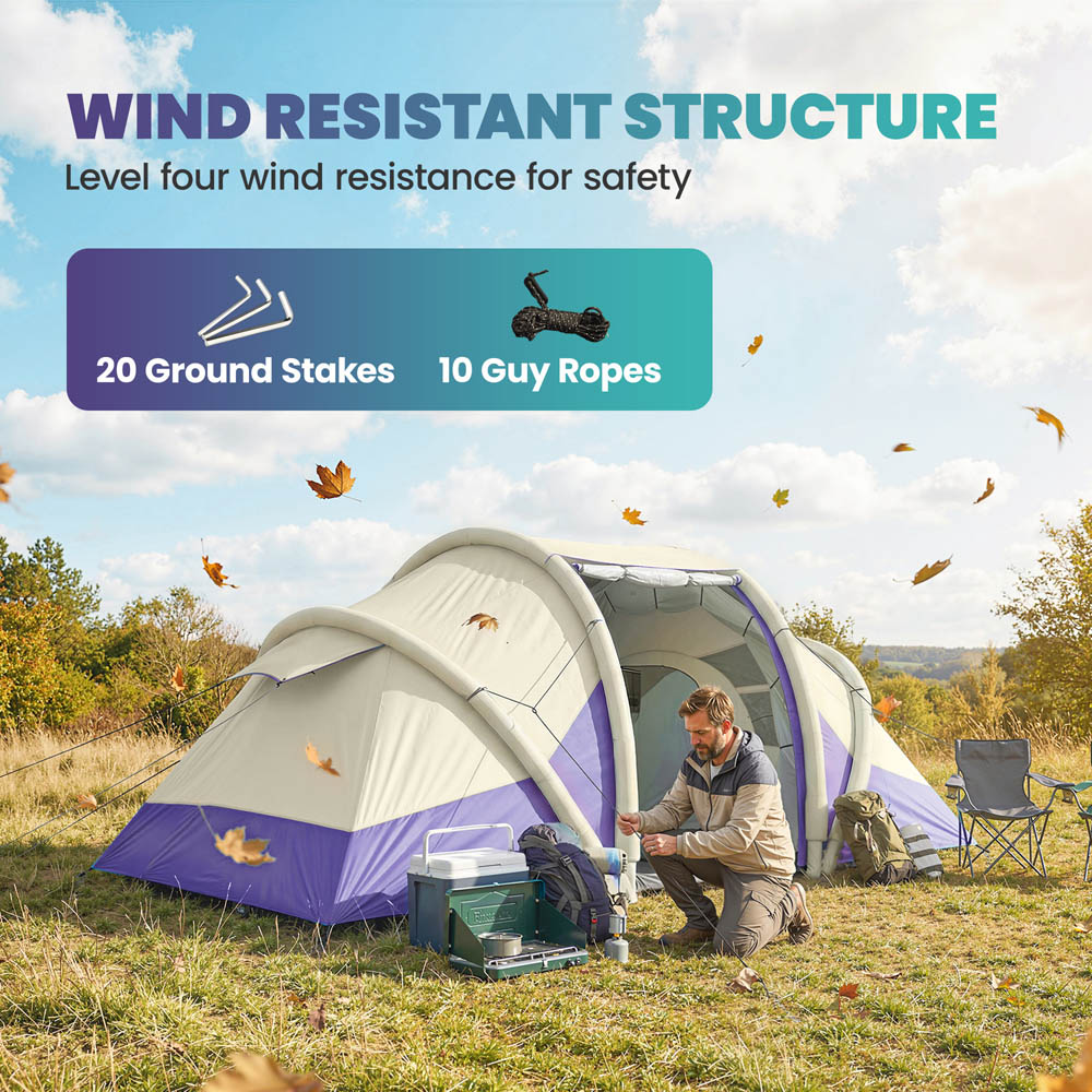Outsunny 2-4 Person Waterproof Inflatable Camping Tent Purple Image 8