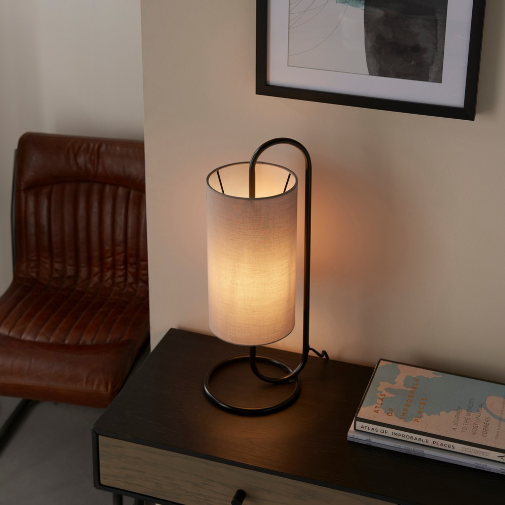 Merano Arenzano Matt Black and Grey Fabric Table Lamp Image 4