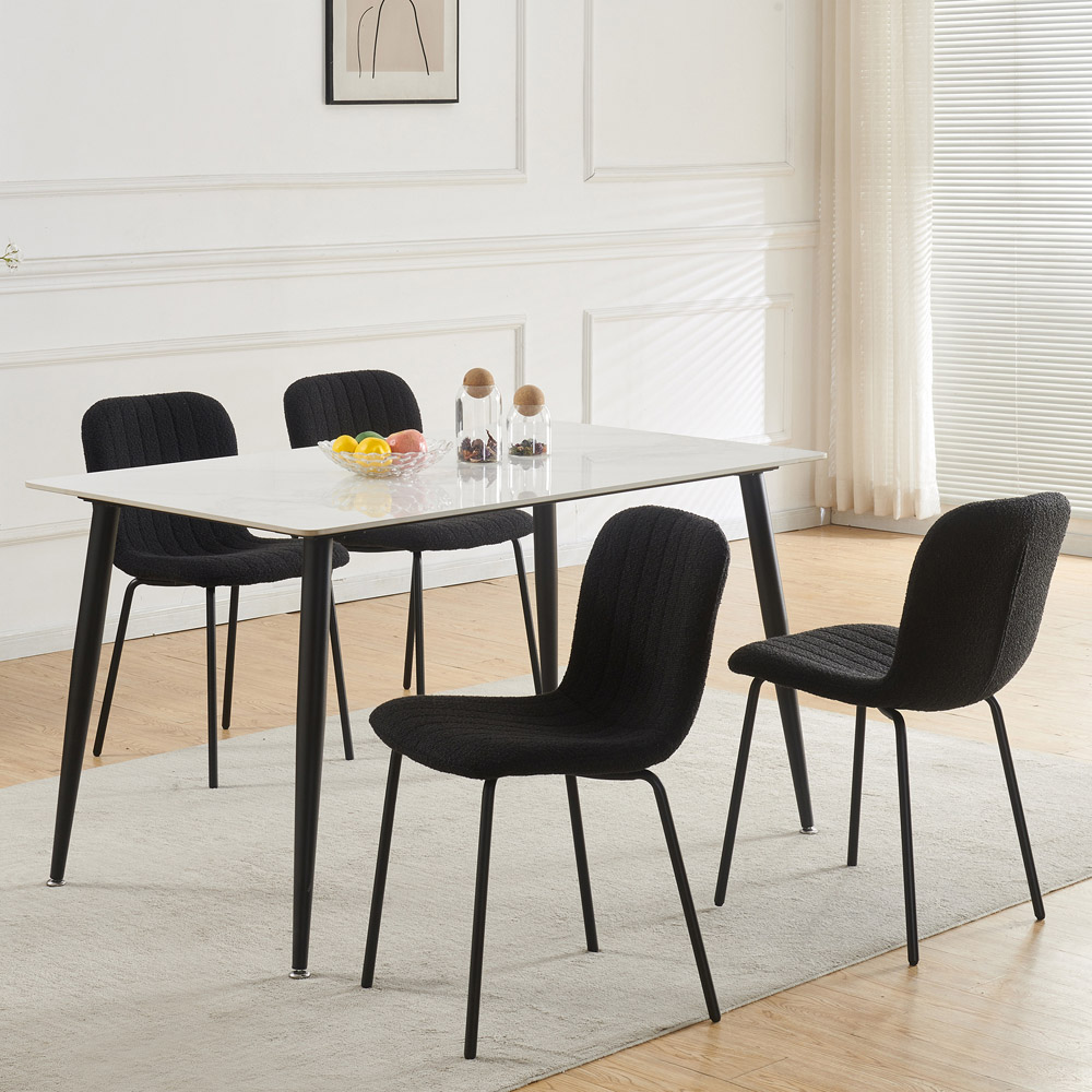 Bella Set of 4 Black Teddy Faux Fur Stitched Design Dining Chairs Image 6