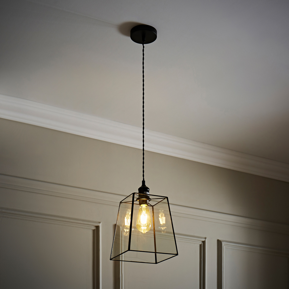 ValueLights Susie Single Glass Lantern Shade Matte Black LED Ceiling Pendant Light Image 2