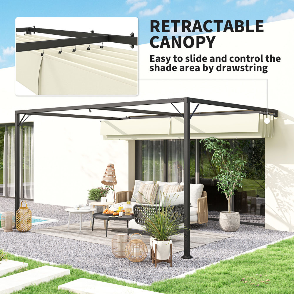 Outsunny 4 x 3m Cream Wall Mounted Pergola with Retractable Canopy Image 8