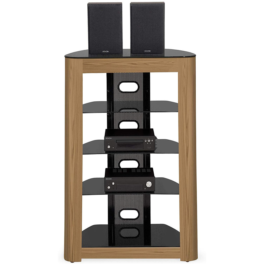 Centurion Supports Zinnia 5 Shelf Black with Oak Fascia Flat Screen Image 7