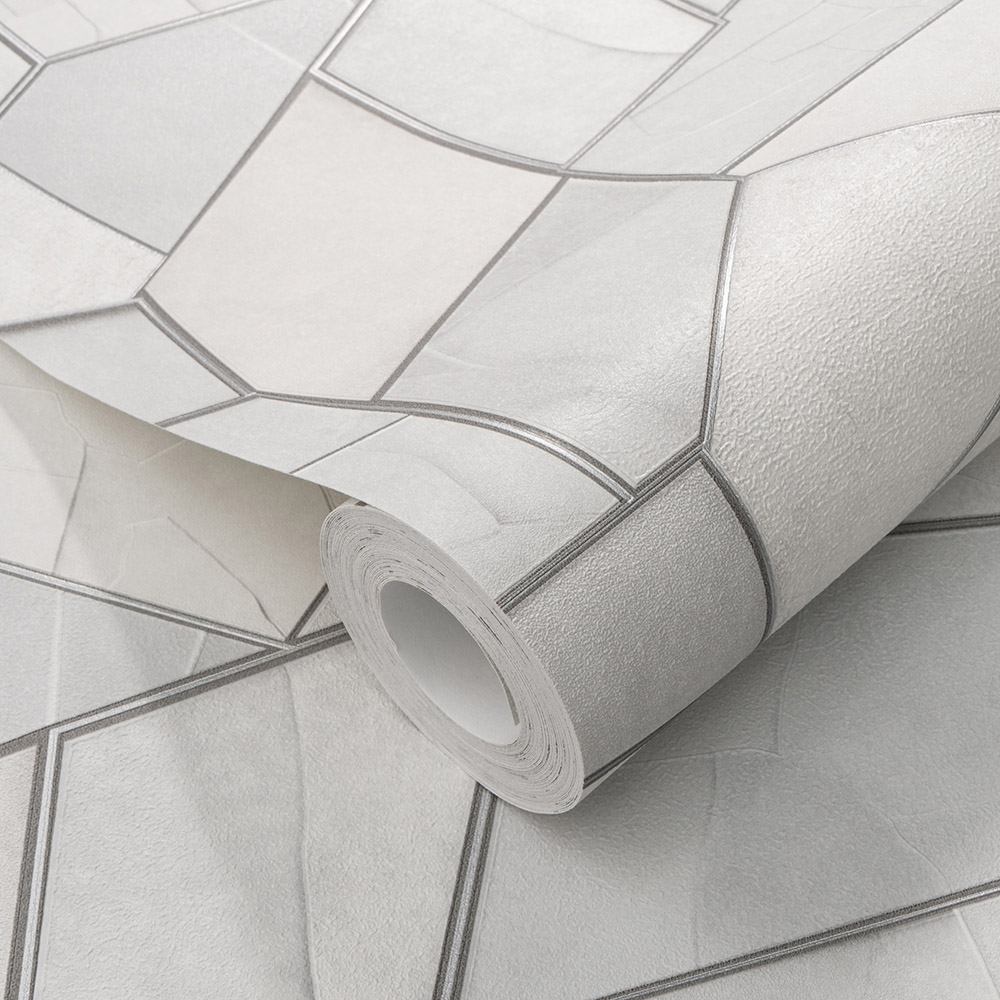 Elle Decoration Mosaique Light Grey and Silver Textured Vinyl Wallpaper by Erismann Image 3