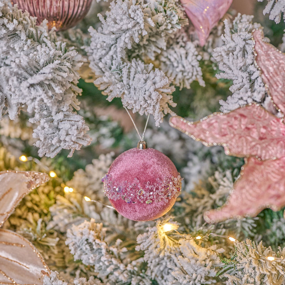 The Seasonal Gift Co. Dark Pink Velvet Bauble 16cm Image 2