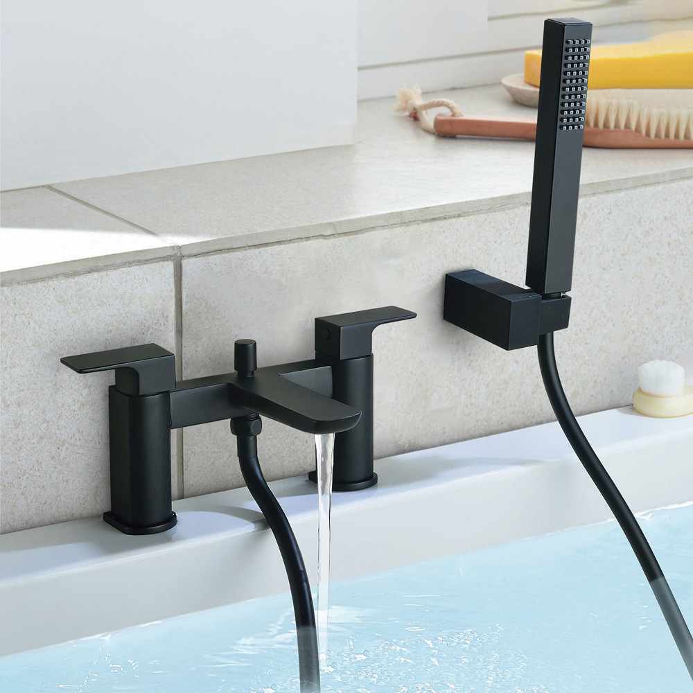 Nes Home Astra Modern Matte Black Bath Shower Mixer Tap with Handheld Kit Image 2