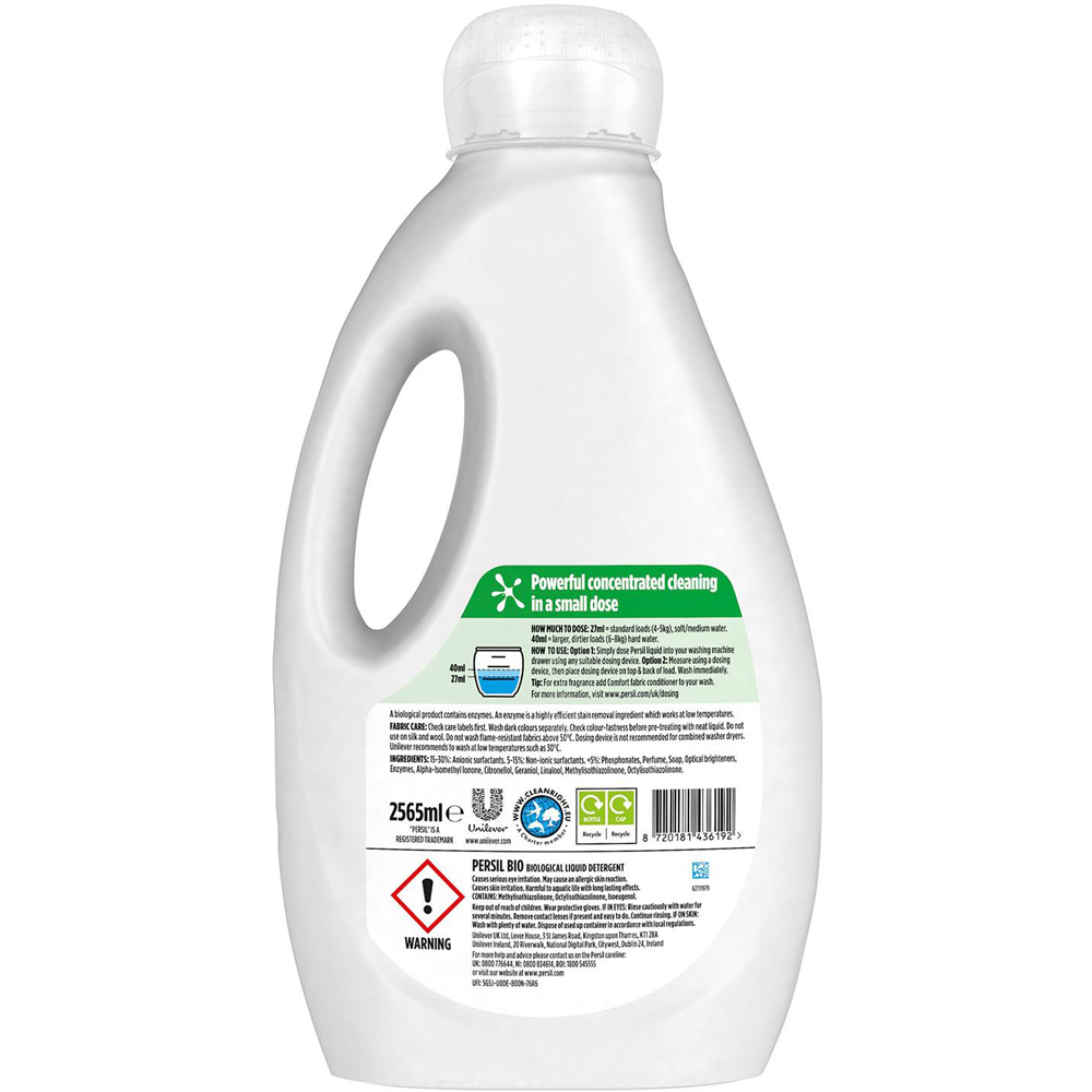 Persil Bio Liquid Detergent XXXL 95 Washes 2.565 Litre 2 Pack Image 3