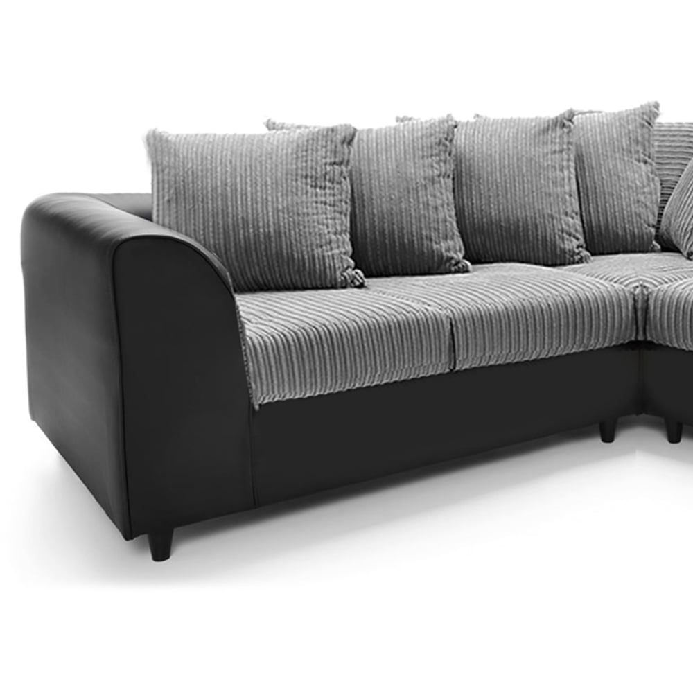 Luxor 5 Seater Black and Grey Jumbo Cord Scatter Back L Shaped Corner Sofa Set Image 3