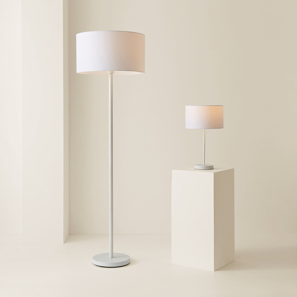 ValueLights Charlie Drum Shade White Floor Lamp and Bulb Image 7