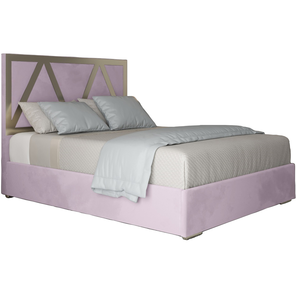 Alison Pink King Size Velvet Upholstered Metal Bed Frame with Panelled Headboard Image 2
