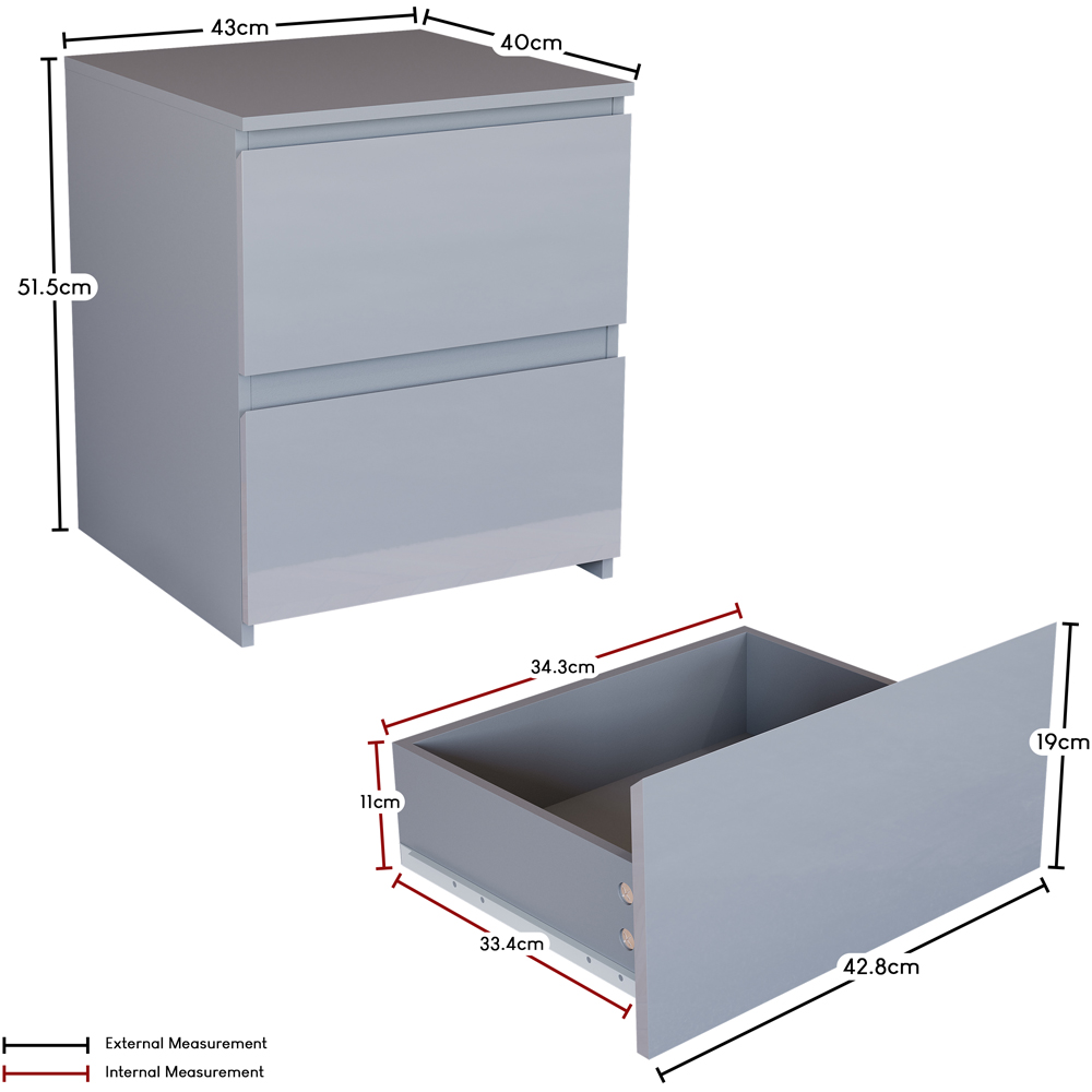 Vida Designs Glinton 2 Drawer Grey Bedside Table Image 9