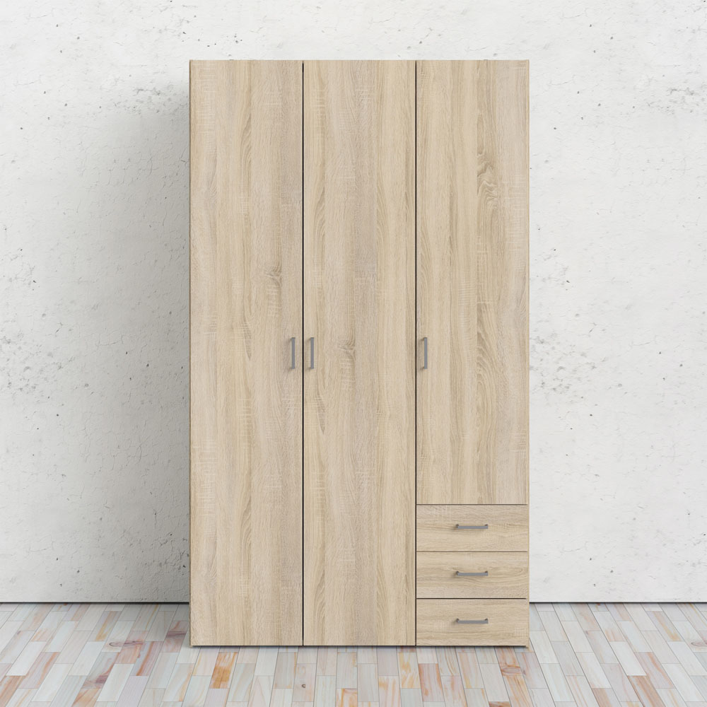 Florence Space 3 Door 3 Drawer Oak Wardrobe Image 6