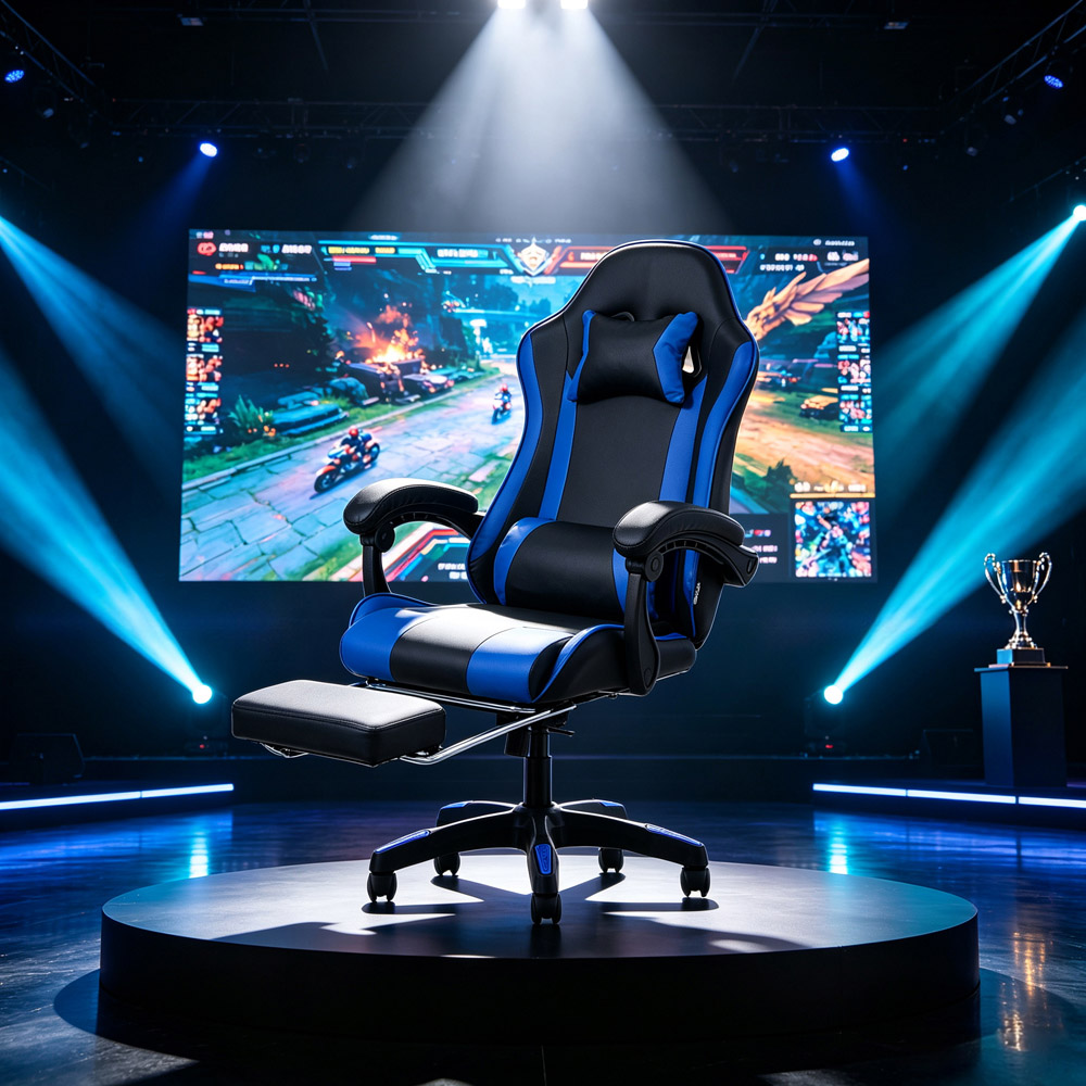 Living and Home Blue and Black Gaming Chair with Footrest Image 8