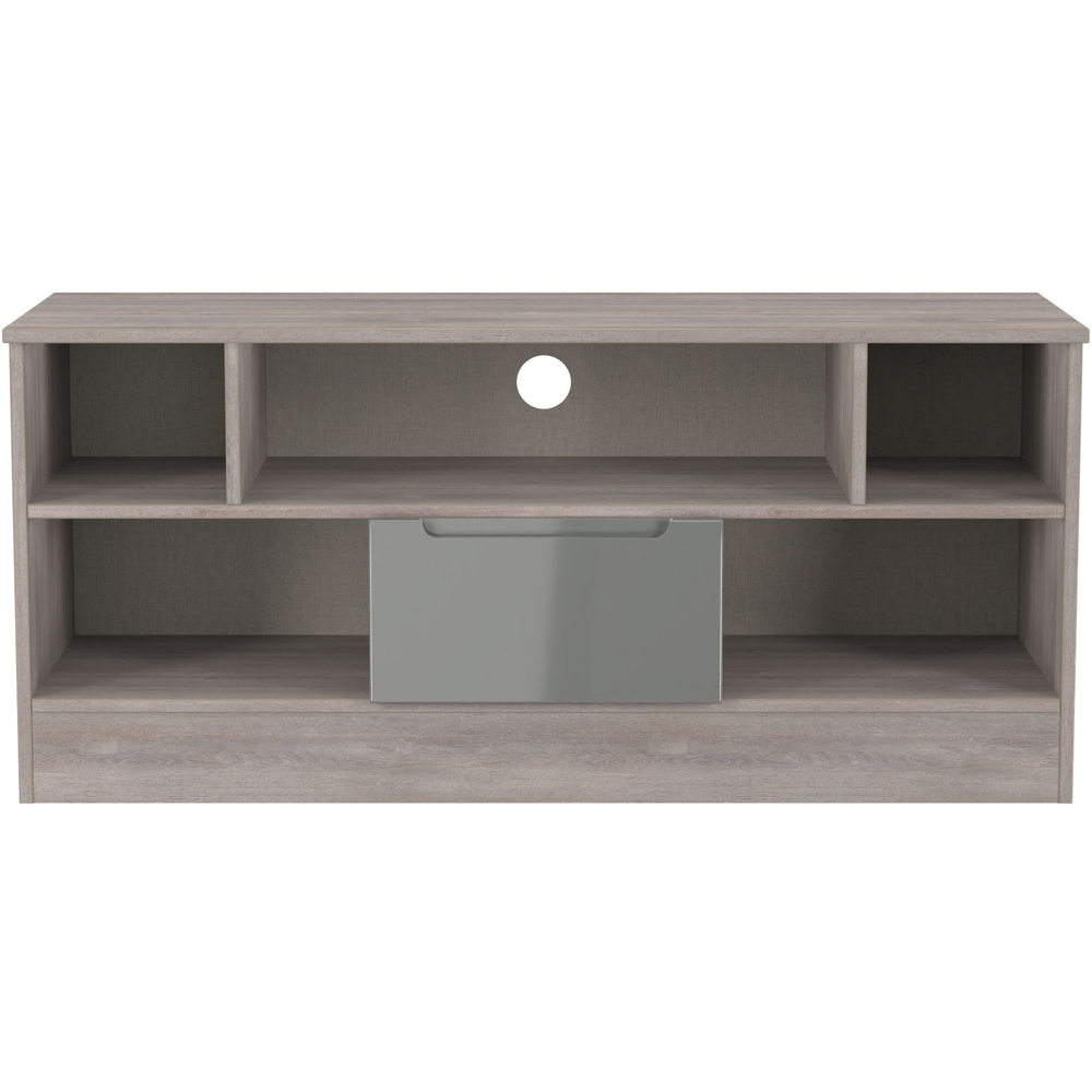 Crowndale Milan Single Drawer 5 Shelf Grey Gloss and Grey Oak TV Unit Ready Assembled Image 3