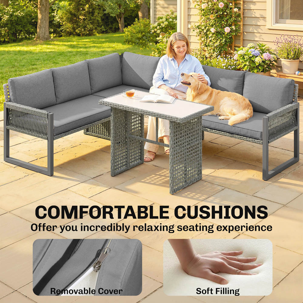 Outsunny 6 Seater Grey Rattan Garden Loveseat Sofa Lounge Set with Cushion Image 6