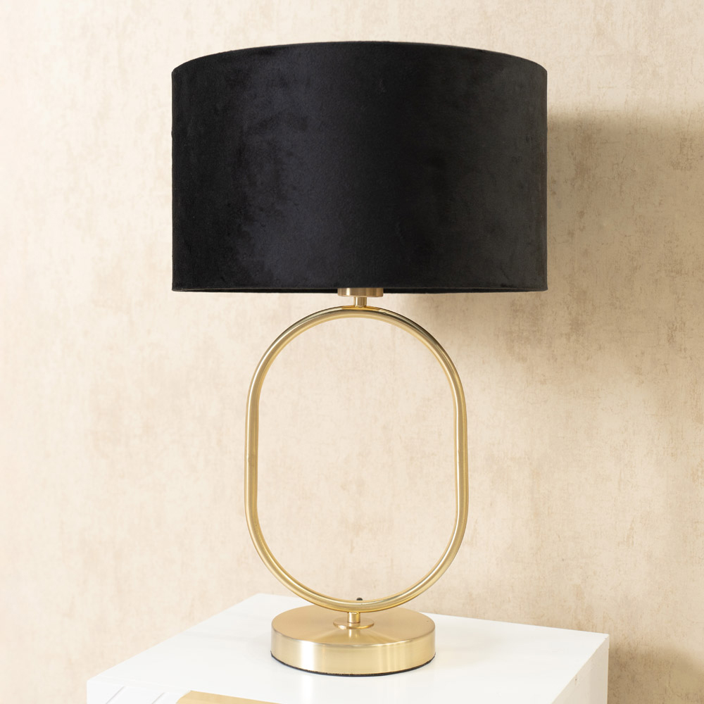 ValueLights Antonia Black Velvet Drum Shade Brushed Gold Oval LED Table Lamp Image 3