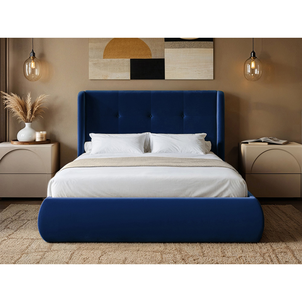 Solace+Co Monte King Size Midnight Velvet Ottoman Bed with Winged Button Headboard Image 4