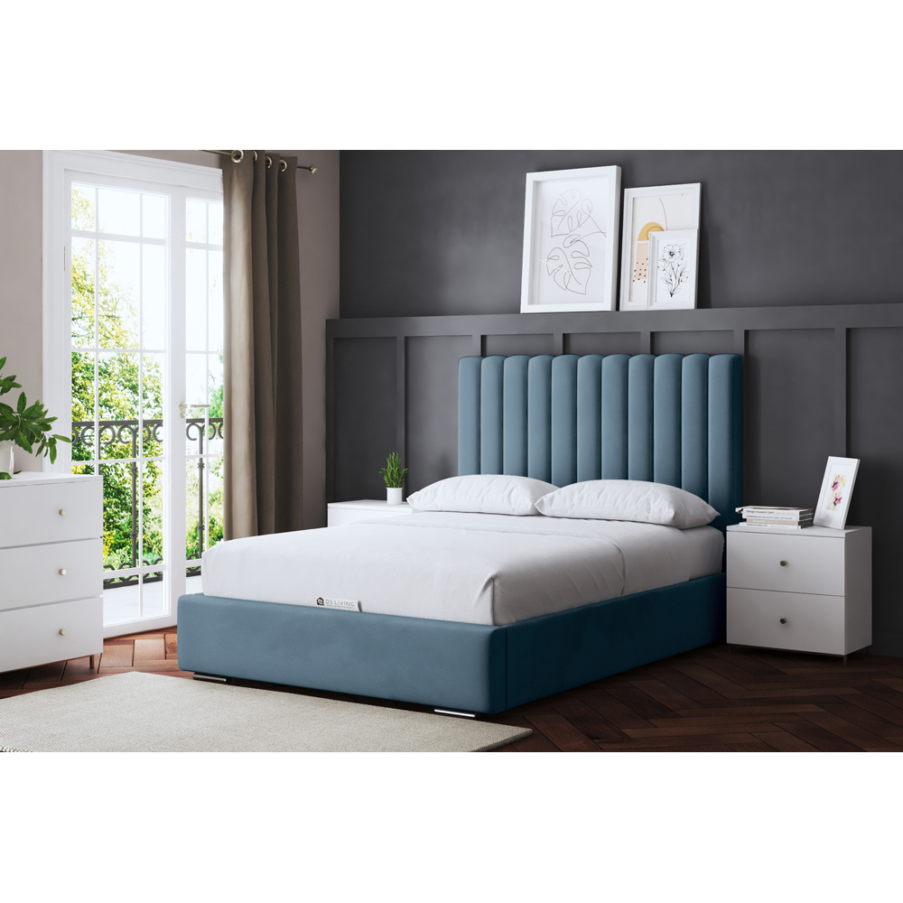 DS Living Evangeline Double Blue Upholstered Ottoman Bed with Headboard Image 6