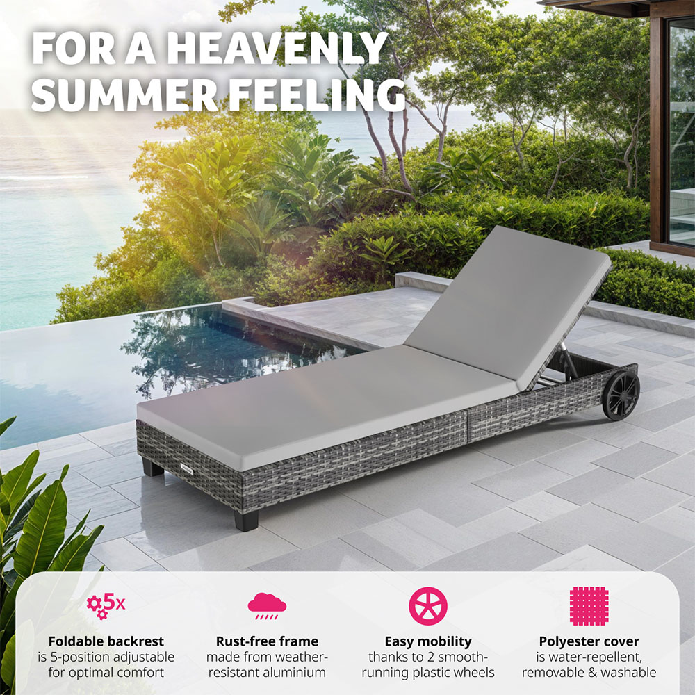tectake Ancona Grey 5 Level Adjustable Aluminium Frame Sun Lounger Image 3