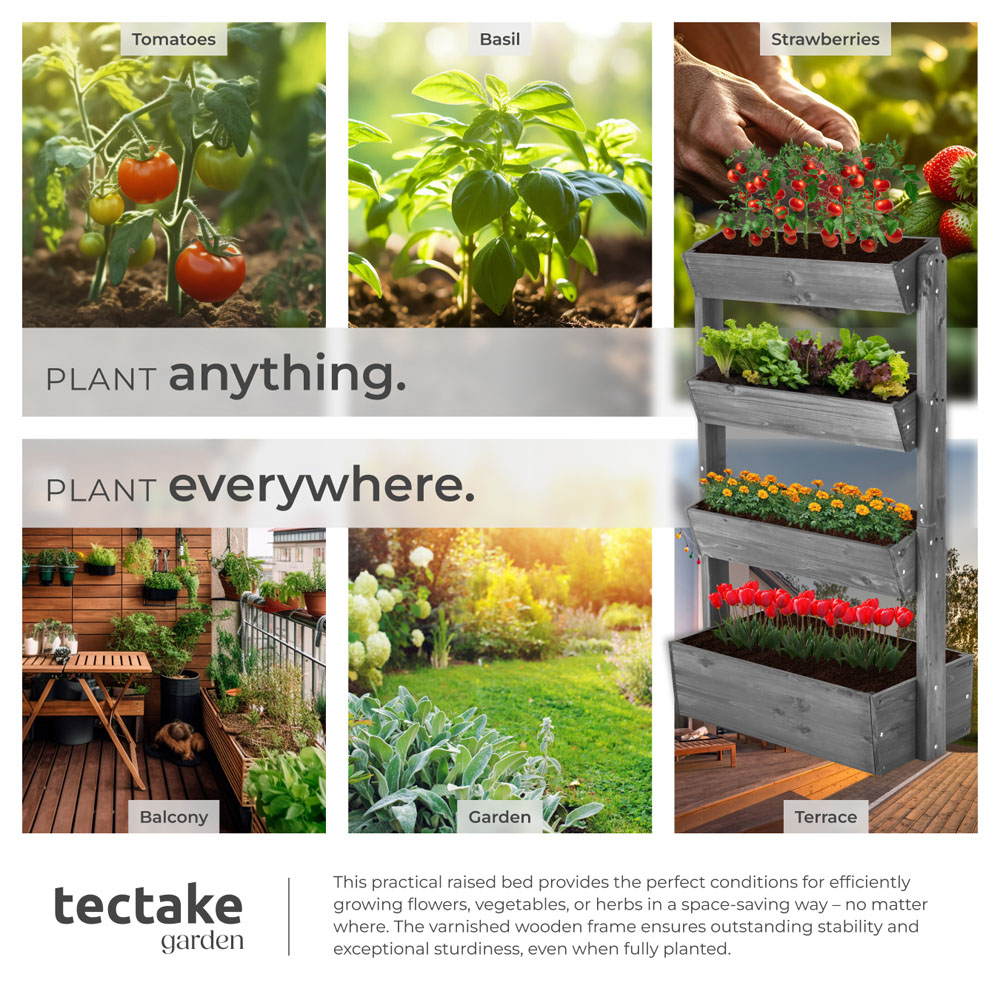 tectake Flora 4-Tier Grey Rustic Wooden Vertical Planter 85 x 45 x 140cm Image 5